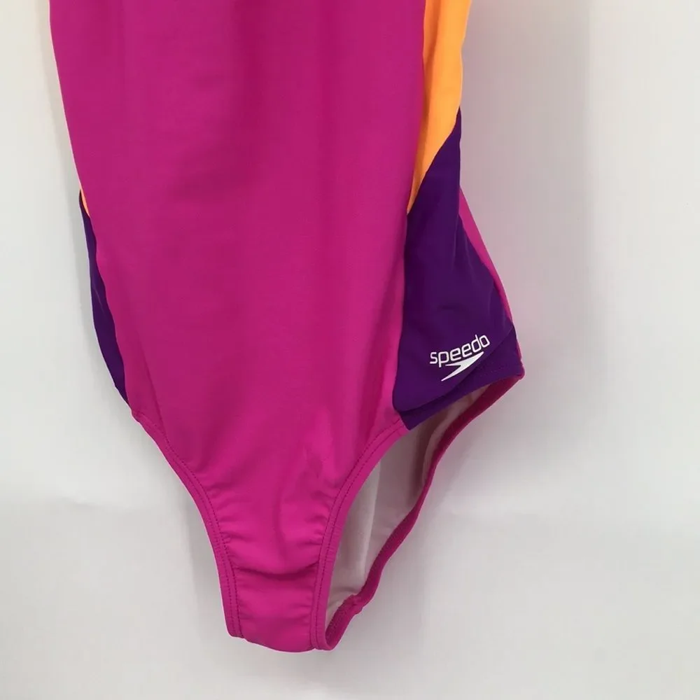 Speedo Bright Colorblock One-Piece Swimsuit - Magenta, Orange & Purple